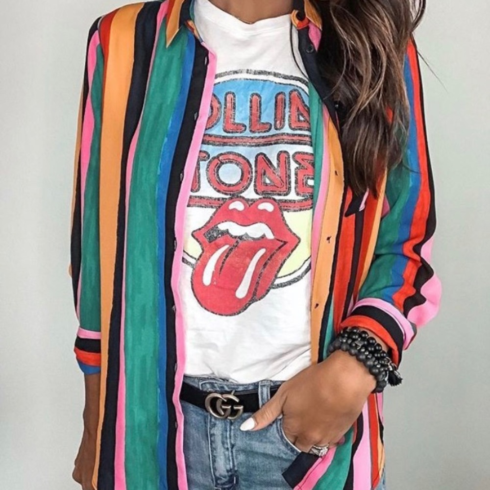 Who What Wear multi coloured button down blouse
